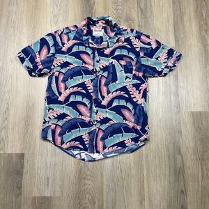 RSVLTS The Roosevelts Shirt Mens Medium Navy Tropical Leaf Hawaiian Aloha Bamboo